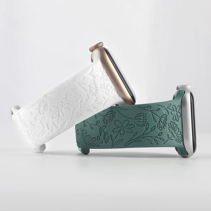 2 Pack Flower Engraved Sport Strap Compatible with Apple Watch Bands 38Mm 40Mm 41Mm, Women Floral Laser Soft Silicone Wristband Replacement Iwatch Series 10 9 8 7 6 5 4 3 2 1 SE